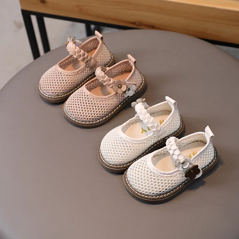 2023 Summer Baby Girl Sandals Kids Mesh Cut-outs Princess Shoes Soft Sole Anti Slip Baby Shoes Toddler Breathable Flat Sandals