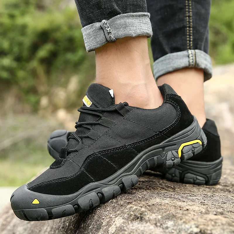 Fashion Men Outdoor Hiking Sneakers Anti Slip Anti-friction Climbing Trekking Lace Up Low Cut Leather Safety Comfort work shoes