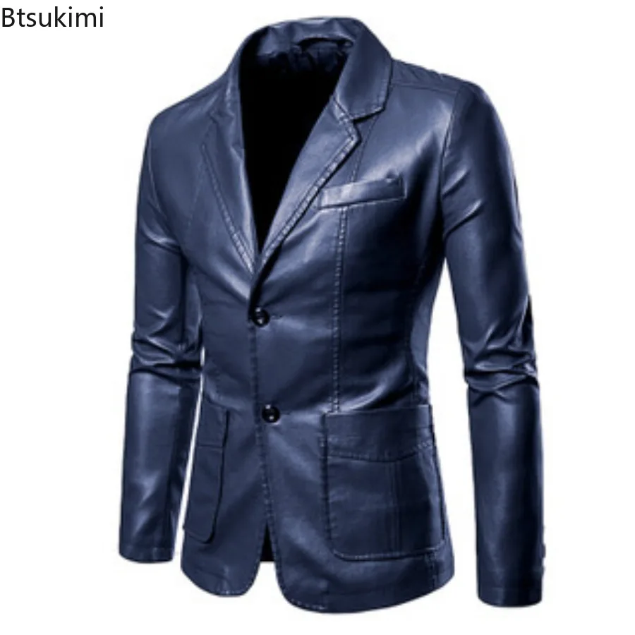 2025 Men's Business Casual Leather Jacket Fashion Slim Suit Collar PU Leather Coats Autumn New Vintage Streetwear Large Size 6XL