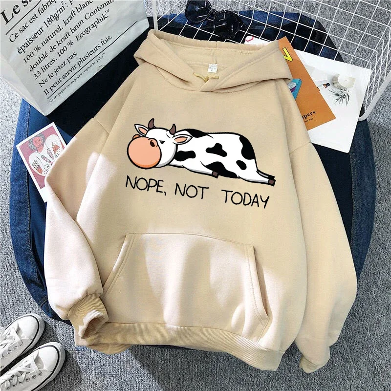 Nope Not Today Kawaii Women Sweatshirts 2021 Spring Autumn Women\'s Pullovers Hoodie Funny Cows Print Hoodies Hip Hop Streetwear