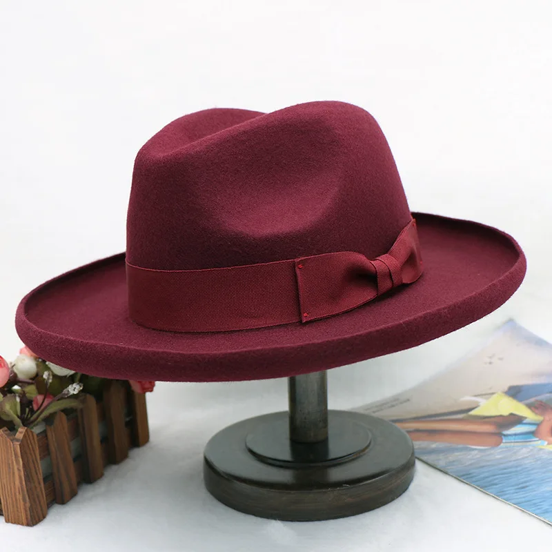 menhat Derby Hat men hat felt male fedora with knot  felt hat for summer jazz disco hat for men black fedora hat small brim hat