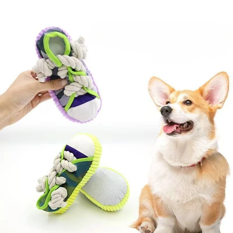 Dog Squeaky Toy Dog Toy Shoes Puppy Bite Resistant Chew Teeth Cleaning Toys Knot Cotton Rope Dog Molar Chew Toy Pet Supplies