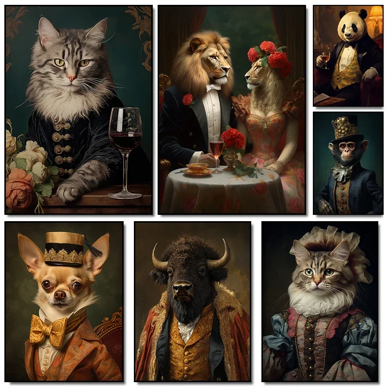 Lustige Renaissance-Tierporträts für Hunde, minimalistischer Wandkunstdruck auf Leinwand für Wohnzimmer, moderne Heimdekoration