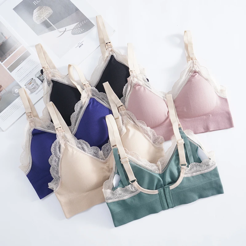 3PCS Seamless Nursing Bra ลูกไม้ Breathable ไร้สายด้านหน้าเปิดคลอดบุตรให้นมบุตร Bras สำหรับเสื้อสตรีมีครรภ์