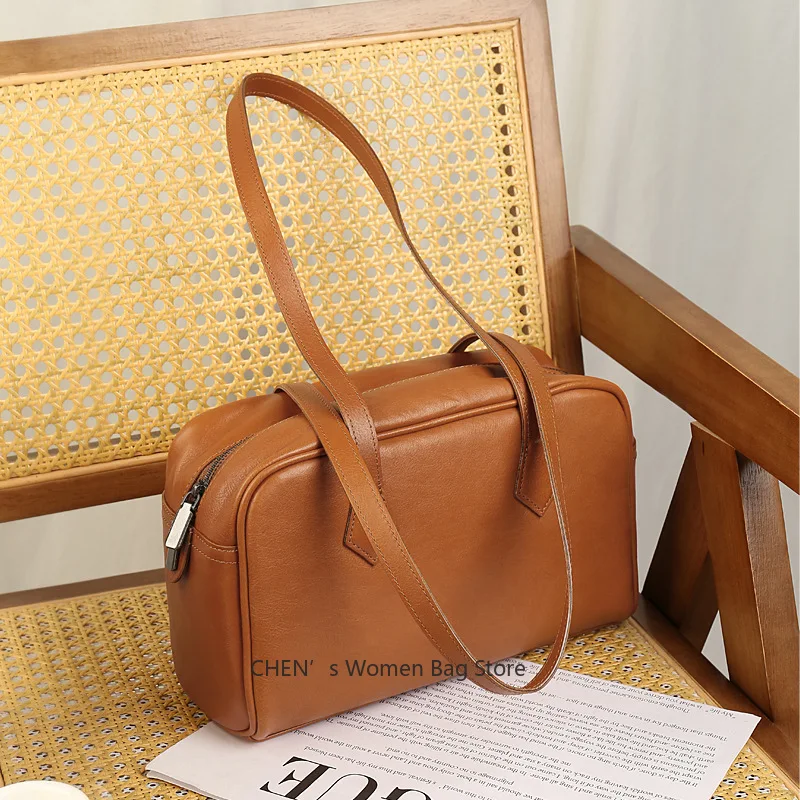 

2025 New Design Large Long Handle Tote First Layer Cow Leather Soft Women Handbag Commuter Shoulder Bag