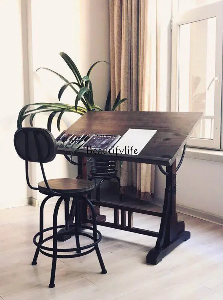 American-Style Solid Wood Hand-Painted Easel Painting Table Design Workbench Simple Bevel Desk