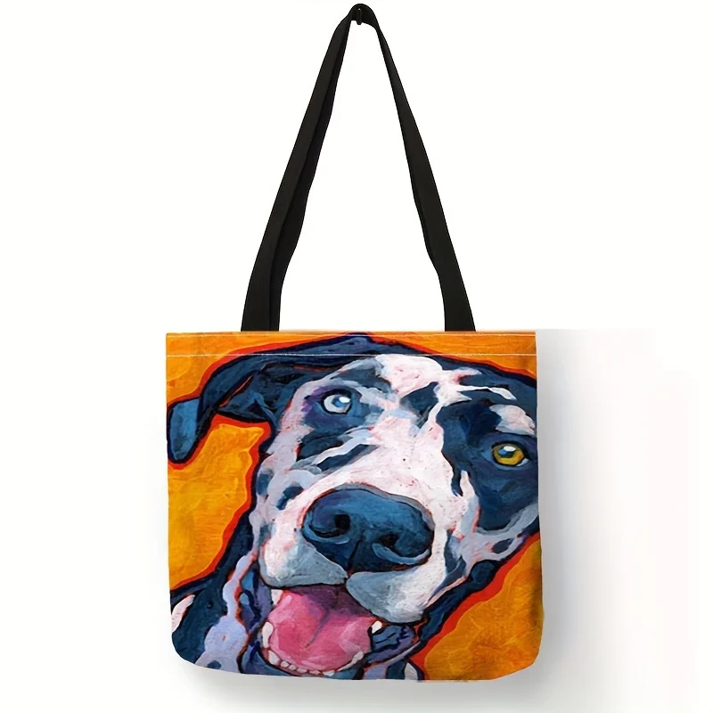 Cute Dog Print Tote Bag, Large Capacity Shoulder Bag, Women\'s Casual Handbag For Work School Shopping