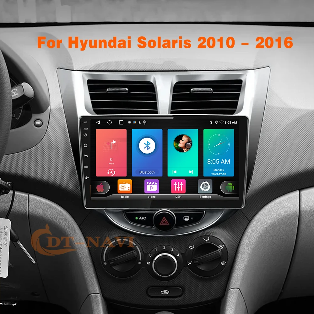 Android 14  Car Radio for Hyundai Solaris Verna Accent 1 2010 - 2016 Carplay Multimedia Player Navigation  GPS Head Unit 2 Din