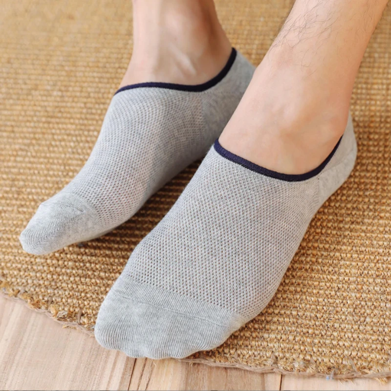 5 Pair Set Socks for Men No Show Mesh Ankle Low Cut Cotton Thin Black White Hosiery Slipper Summer Silicone Non-Slip Comfortable