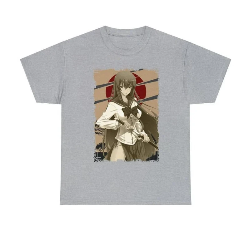 เสื้อยืดอนิเมะ Unisex Highschool of the Dead Saeko Busujima สำหรับผู้หญิงและผู้ชาย ทรงหลวม ระบายอากาศได้ดี เหมาะสำหรับฤดูร้อน