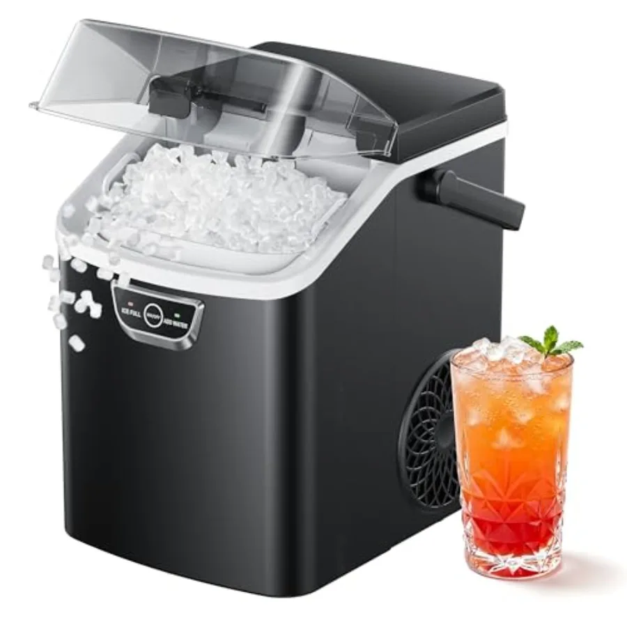 Countertop Nugget Ice Maker with Handle Black Chewable Ice 4-Min Ready Max 40lbs/24H Self-Cleaning Portable Sonic Ice Maker wit