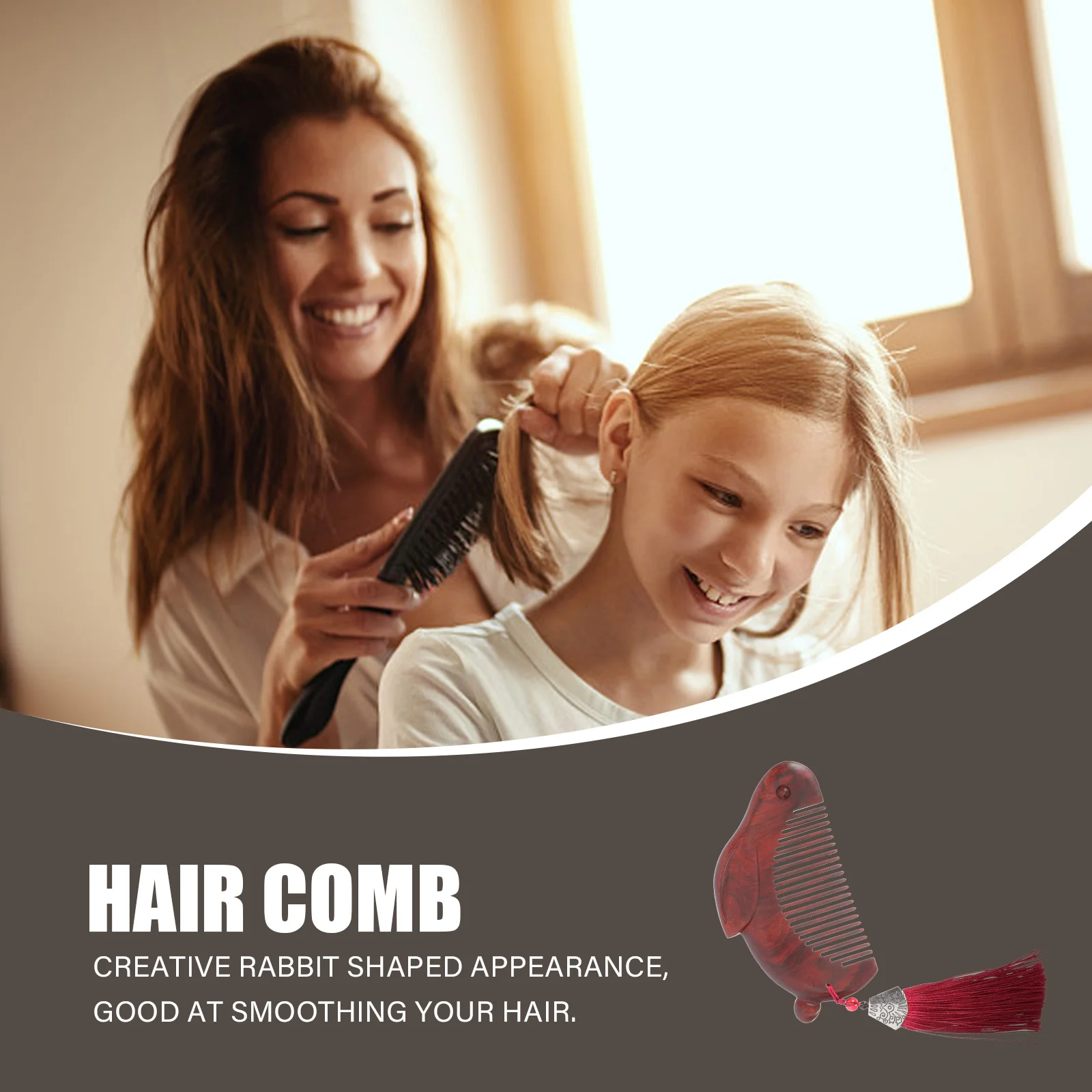 

Creative Rabbit Shaped Purple Sand Wood Comb Fine Polishing Durable Hair Detangling Tool Practical for Home and Outside Use