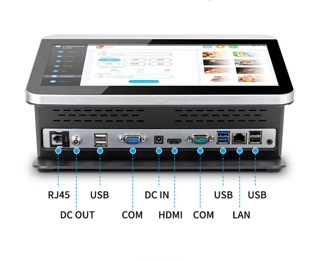 Mini registratore di cassa per supermercati all-in-one Windows touch screen da 11,6 con sistema di vendita hardware per ristoranti e stampante da 58/80 mm