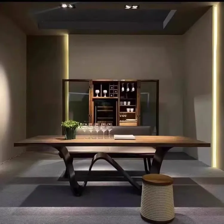 Medieval style long desk Nordic solid wood dining table Home living room log designer creative workbench Desk