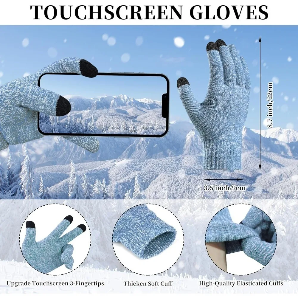 الشتاء الدافئة قبعة صغيرة قفازات لمس طقم وشاح طويل للنساء مع عقال، قبعة متماسكة الأوشحة مع شرابة للنساء