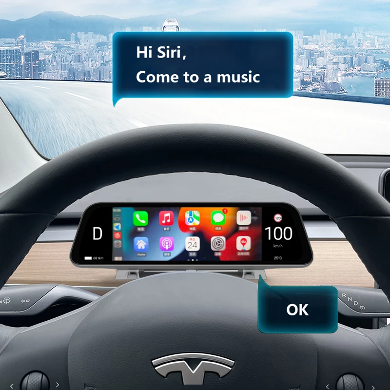 9.66''Dashboard Wireless CarPlay Display For New Model Y Juniper YL & Model 3 Highland | Dual System Android Auto GPS Navigation