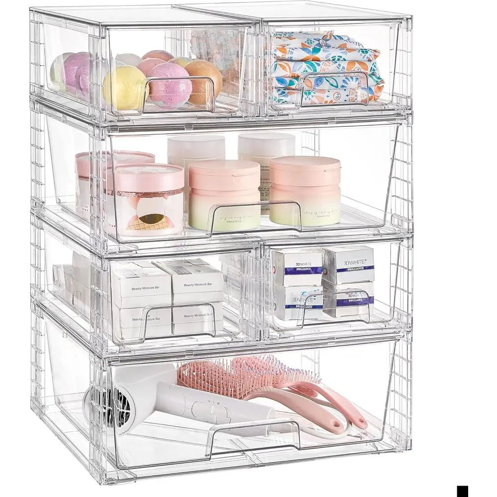 Clear Stackable Storage Ders Set o 6, Easily Assemble Acrylic Bathroom Undersink Organizers,Plastic Storage Bins or Closet,Cabin