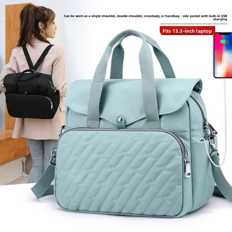 

Faionable Women's Embroidered Bapa with USB Mobile Phone Holder New Design Pure Color Double oulder Bag for Travel