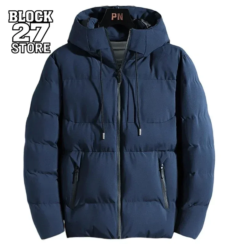 

Harajuku зимняя мужская куртка, теплое утолщенное пальто с капюшоном и хлопковой подкладкой, повседневная модная ветрозащитная верхняя одежда, осенняя однотонная одежда больших размеров