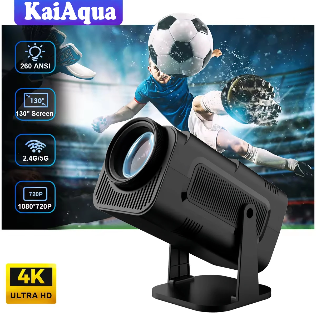 جهاز عرض ذكي KaiAqua 4K HY320 Android11 Dual Wifi6 250 ANSI Allwinner H713 BT5.0 1080P 1280*720P جهاز عرض خارجي للسينما المنزلية