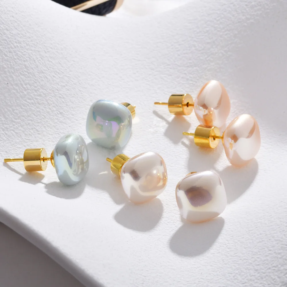 

ABS colorful square bread bead earrings high-grade versatile exquisite pearl earrings commuting essential