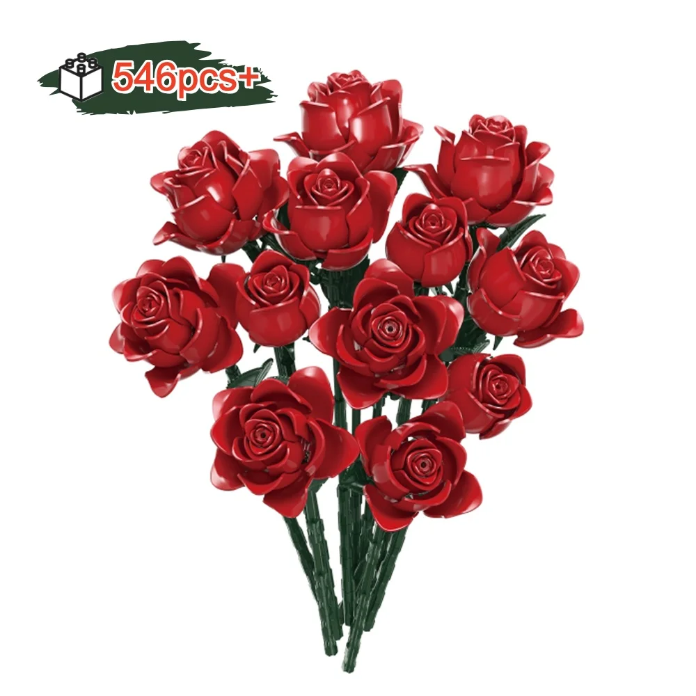 Creativo bouquet di rose rosse blocchi di costruzione modello assemblaggio fai da te mattoni regalo romantico di San Valentino per il suo ornamento desktop unico