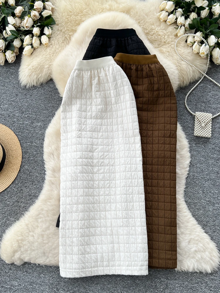 

Шикарная женская юбка с высокой талией из хлопка в клетку с пэчворком, универсальная, на эластичной резинке, для повседневной носки, в корейском стиле