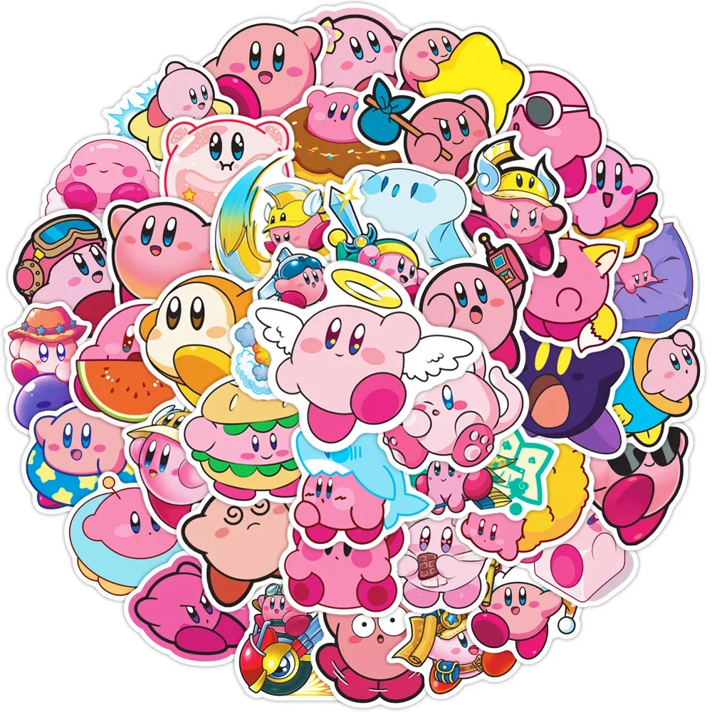 Pegatinas Kawaii Kirby para juegos de Anime, 10/30/50 piezas, monopatín, nevera, guitarra, portátil, motocicleta, viaje, bonito juguete de dibujos animados, regalo para niños