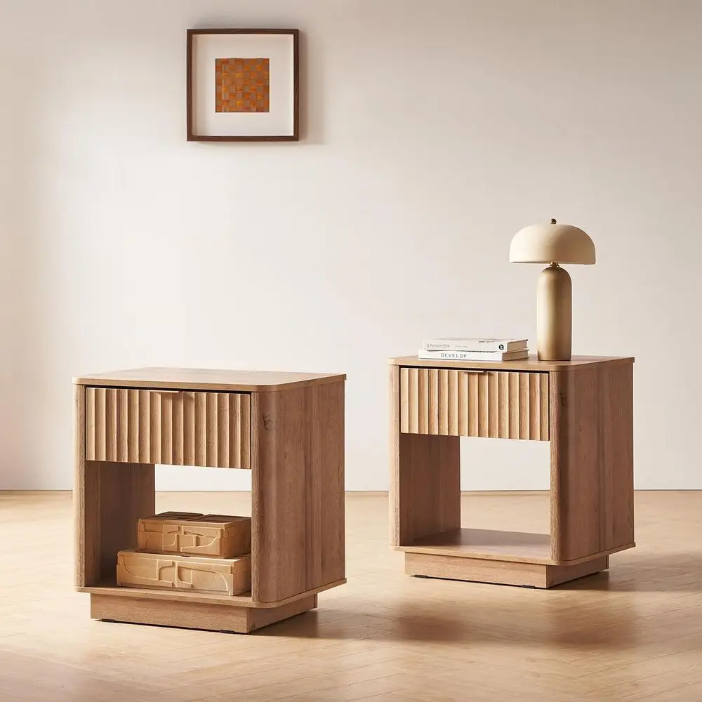 

Brooklyn luted Nightstand Set o 2 with Der and Open Shel, SC Certiied - 35 lb Engineered Wood Bede Table, Curved Saety s, Curved