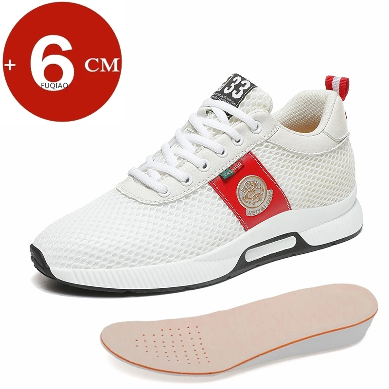 

Men's Spring Summer Mesh Elevator Sneakers 6cm Hidden Heel Height Increase Comfortable Breathable Anti-Slip Casual Shoes