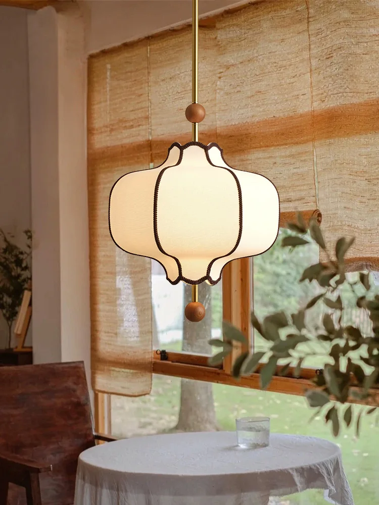 Retro Fabric Lampshade Pendant Light Japan Circular Led For Room Dining Table Apartment Wooden Ball Lighting Fixtures E27