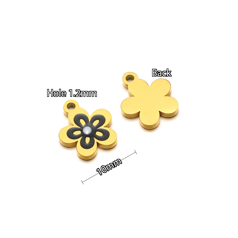 5 Stück Edelstahl 10mm kleine Blumen-Emaille-Anhänger für DIY-Schmuck, Kinder-Halsketten, Armband-Zubehör, Ohrring-Herstellung – Detail 3