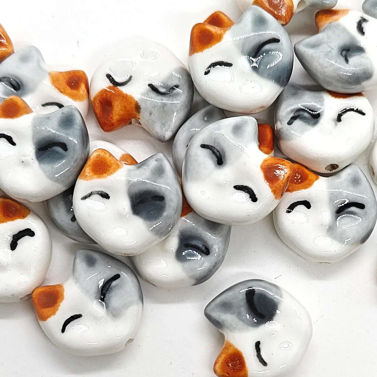 Calico Cat Teacher Ceramic Beads 17mm Japanese Style Charms 4pcs 8pcs for DIY Jewelry Making Bracelet Necklace Gift