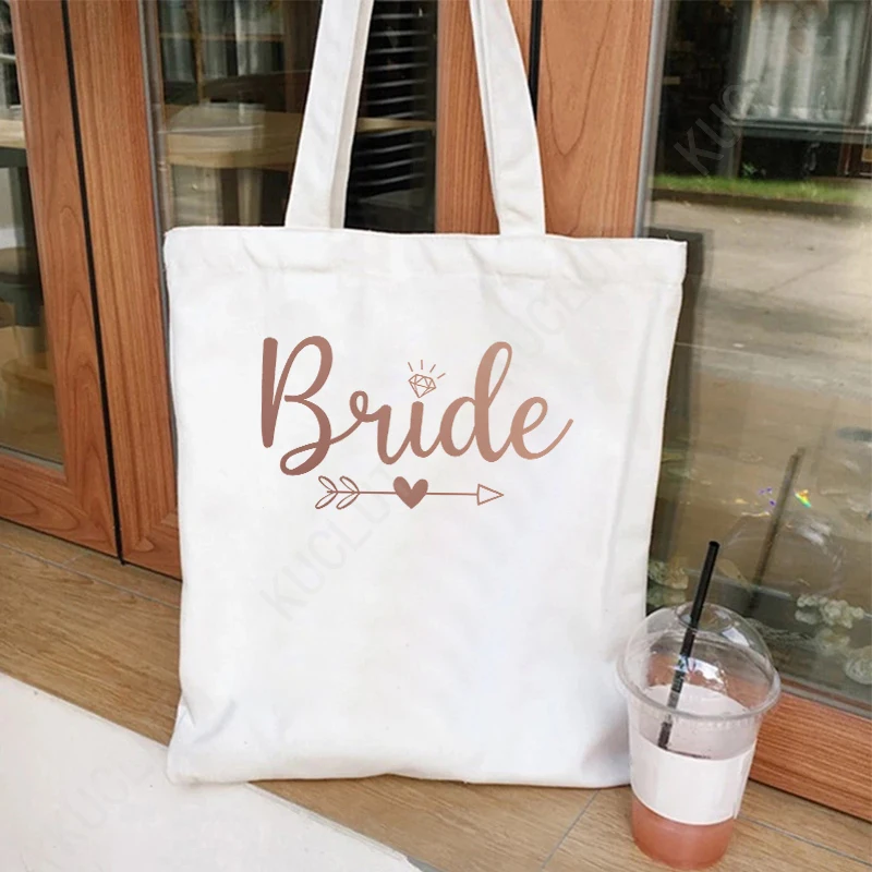 Woman Bachelorette Hen Party Canvas Tote Bags Casual Handbag Bridesmaid Team Bride Squad Shopping Bridal Wedding Shoulder Bag