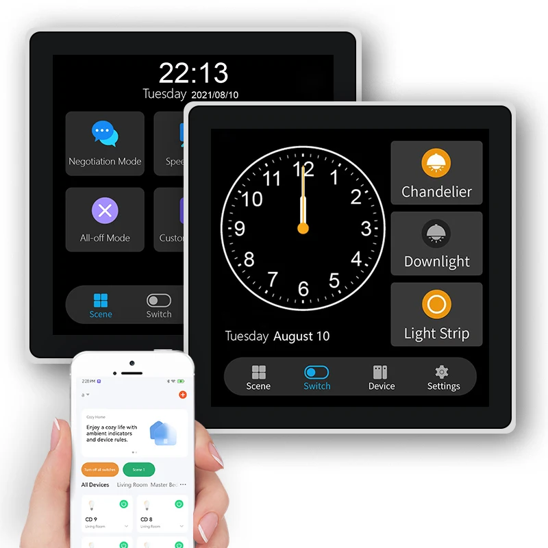 4-inch scene panel & 3 sets of relay switches 2-in-1 Compatible with Tuya Ecosystem Platform to control smart devices