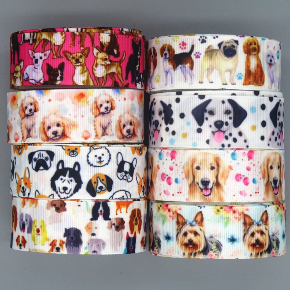 DHK 50yards Dog Printed Grosgrain Ribbon Accessories Headwear Decoration Collar DIY Sewing Craft S2400