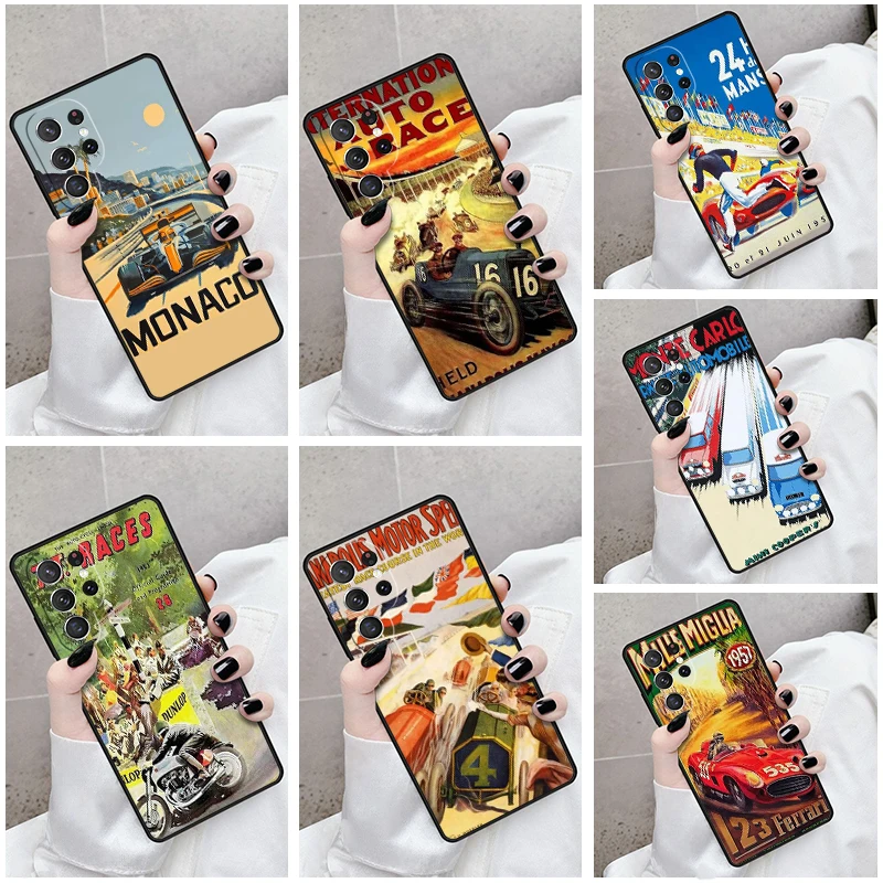 Casing ponsel untuk Samsung Galaxy S24 S23 S21fe S22 Ultra Plus Note 10 20 S8 S9 S10 Cover poster balap Retro