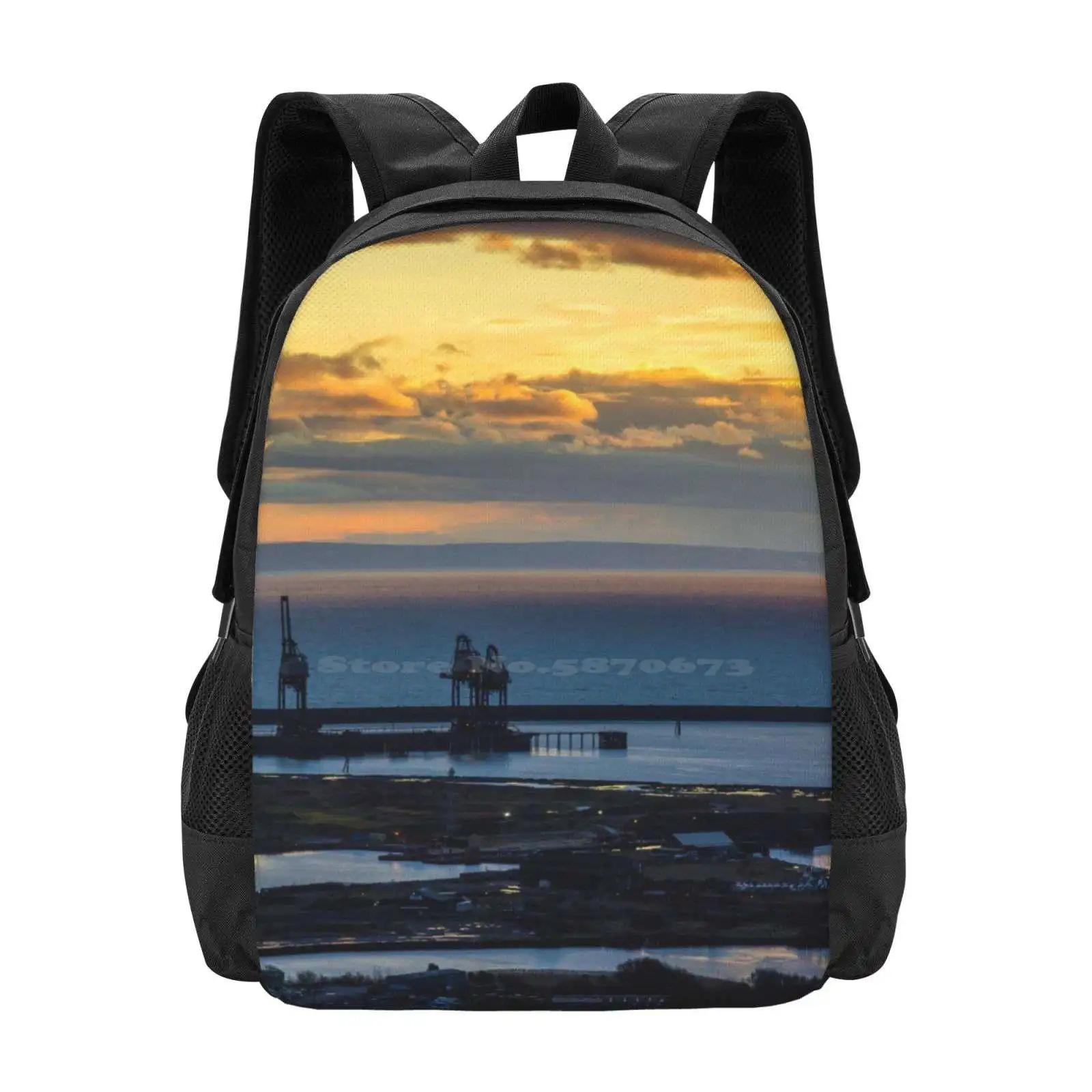 Port Talbot Docks - 2014 Fashion Pattern Design Travel Laptop School Backpack Bag Port Talbot Docks Sunset Cranes Steel Works