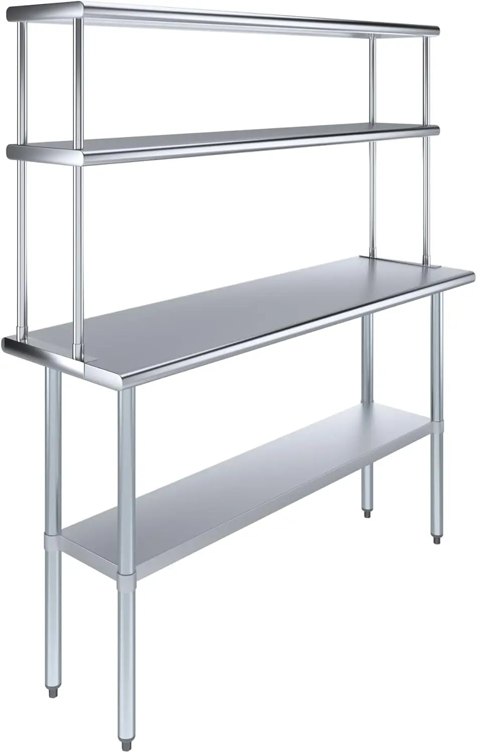 

Metal Kitchen Prep Table & Shelving Combo | NSF (Stainless Steel Table with Double Overshelves, 60" Long x 18" Deep)