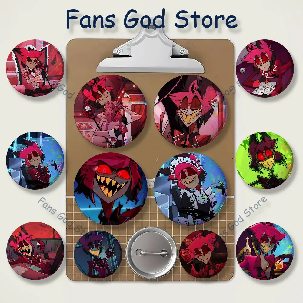 H-Hazbin H-Hotel Alastor Badges Creative Tinplate Button Pins Brooch Creative Quotes Badge Clothes Backpack Jewelry Gift Fan