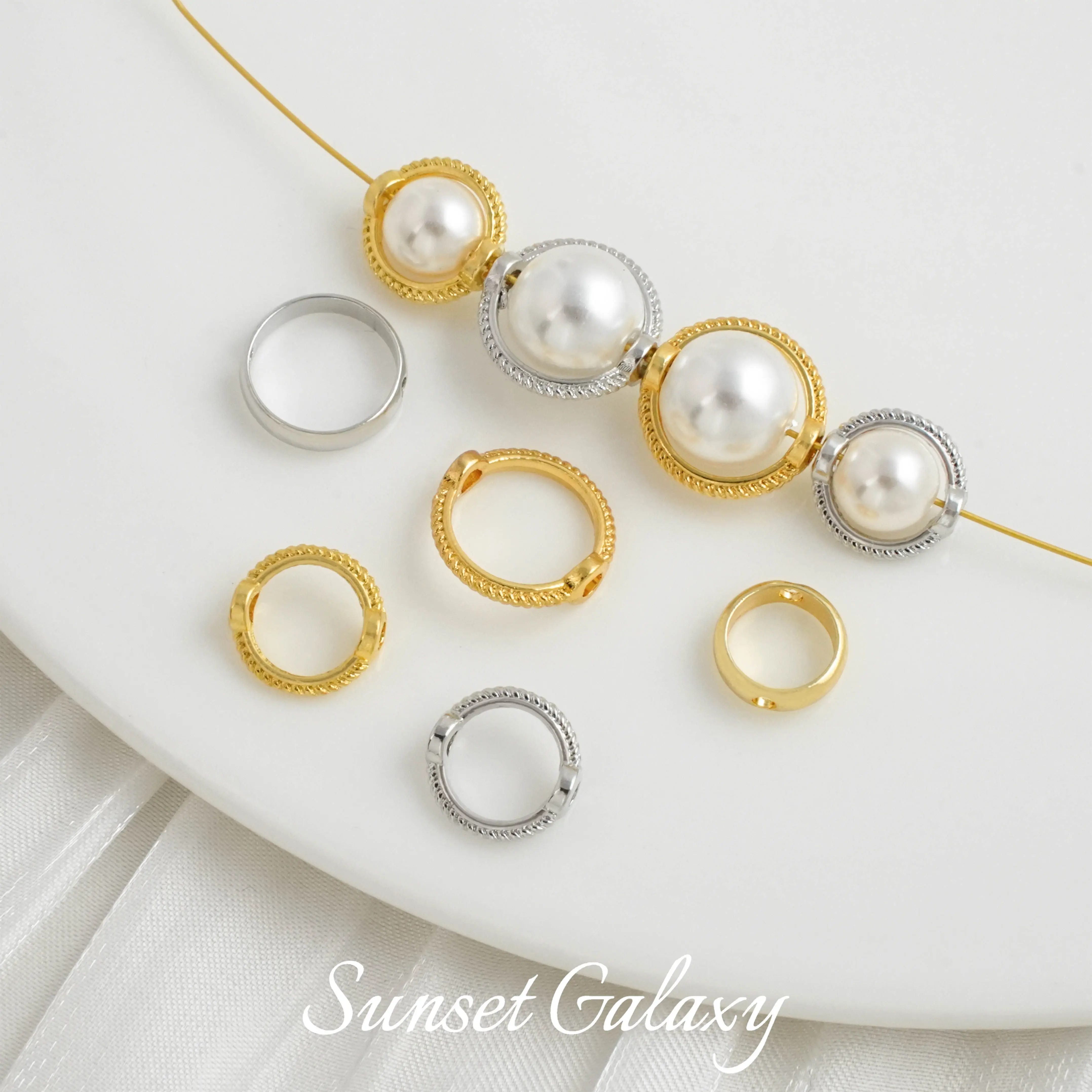 18K Lace Round Double Hole Set Bead Bag Bead Ring Handmade DIY Material Bracelet Beaded Necklace Pearl Jewelry Accessories
