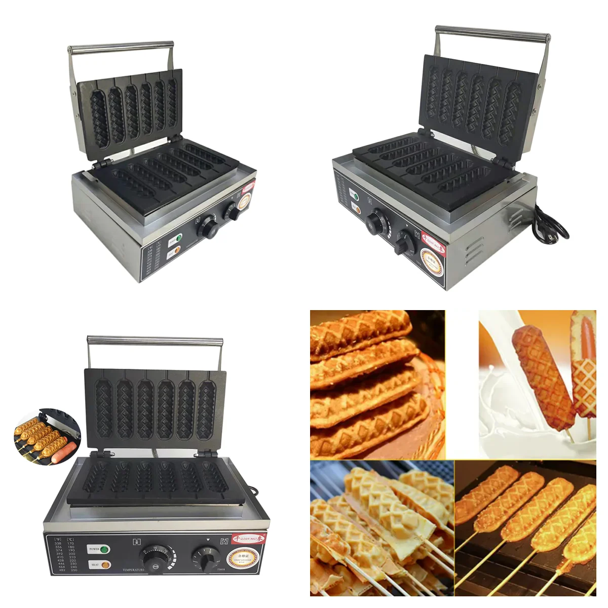 

6 PCS Commercial Electric French Muffin Hot Dog Waffle Makers Non-stick Coating Sausage Machine Crispy Milk Stick Waffles Maker