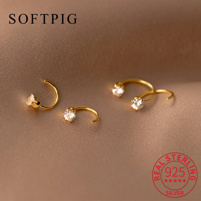 

SOFTPIG Real 925 Sterling Silver Zircon Mini Flower Stud Earrings For Women Cute Fine Jewelry Minimalist Trendy Accessories