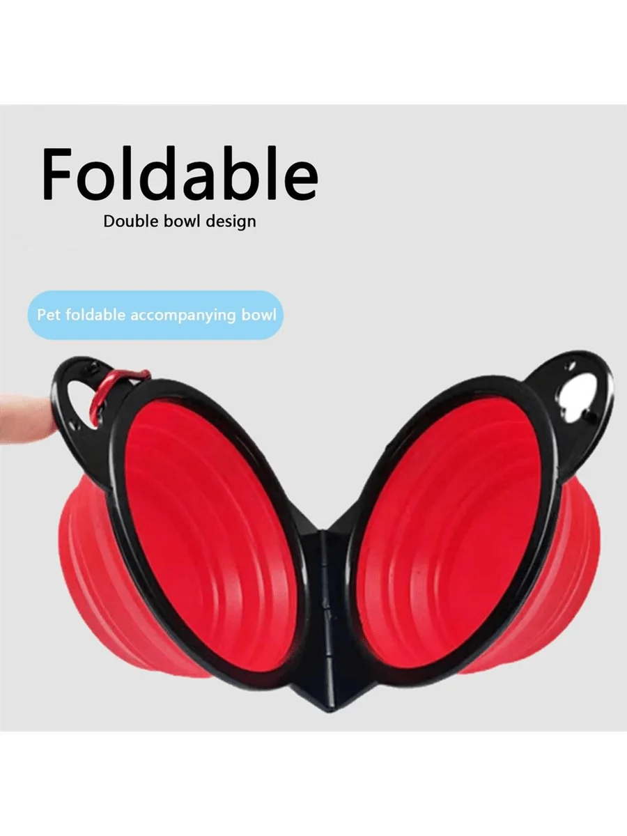 2 in 1 dog bowl portable foldable pet double bowl collapsible silicone water bowls for dog outdoor travel puppy food container