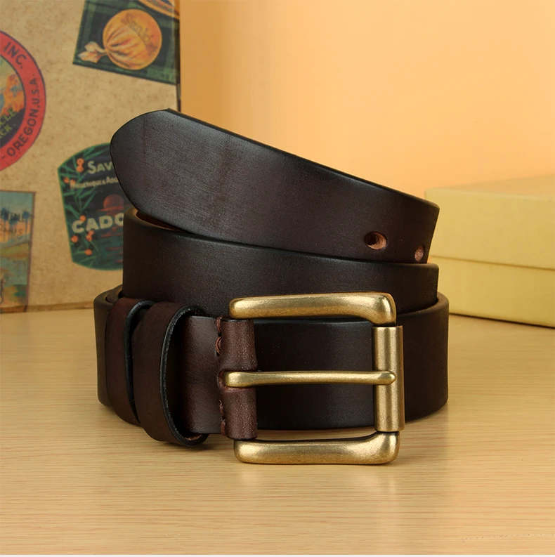 5 mm breiter Herren-Gürtel aus Vollnarbenleder, strapazierfähiger Herren-Arbeitsgürtel, Herren-Gürtel mit hochfester, massiver Messingschnalle, brauner Gürtel – Detail 10