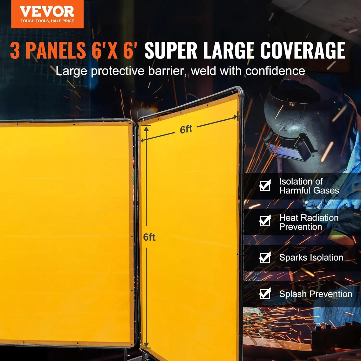 Welding Screen with Frame, 6' x 6' 3 Panel Welding Curtain Screens, Flame-Resistant Vinyl Welding Protection Screen on 12 Swivel