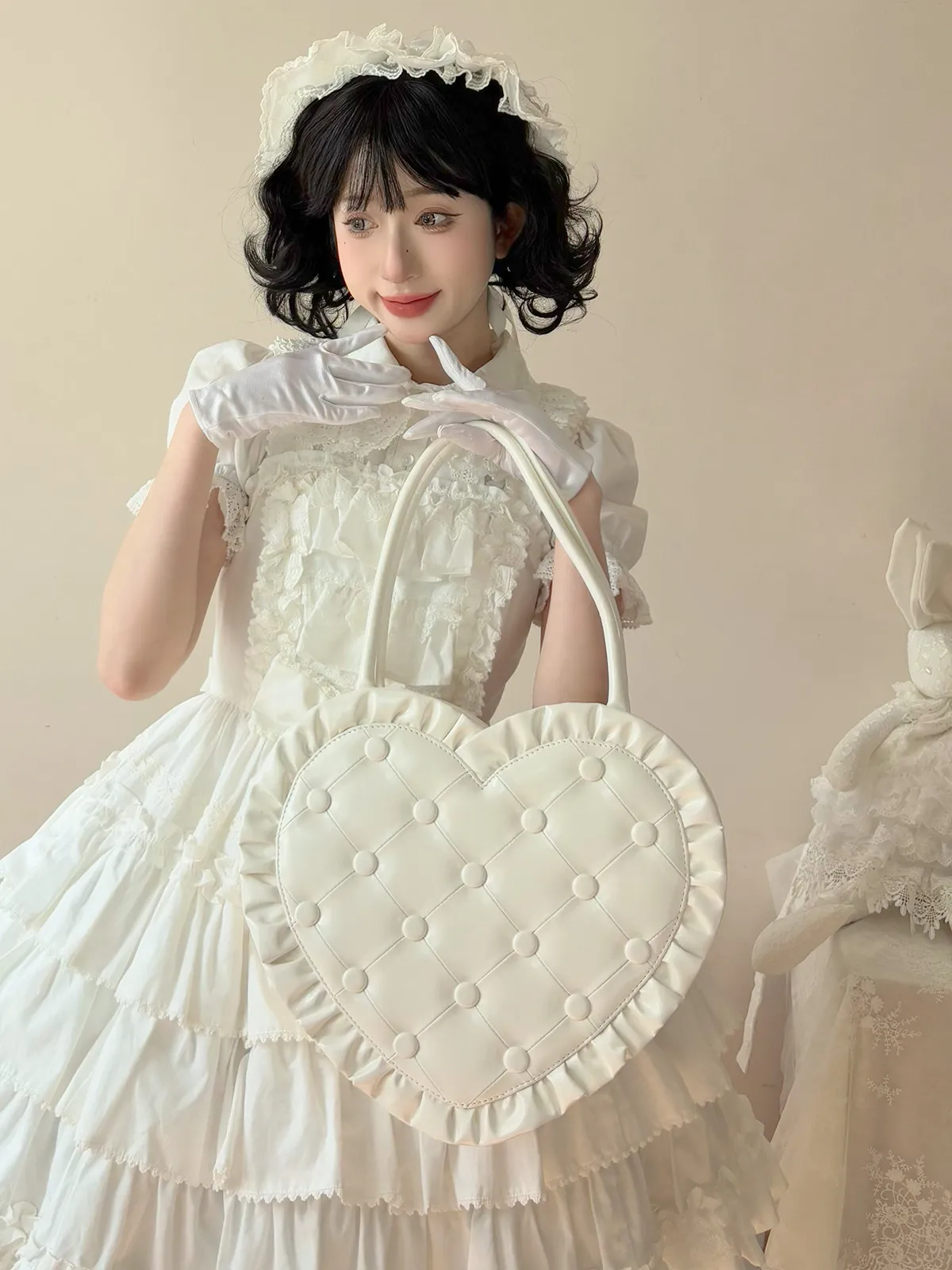 Japanese Sweet Cute Love Pillow Original Lolita Love Bag Soft Girl Second-hand Bag Large Capacity Lace Tote Shoulder Bags Women
