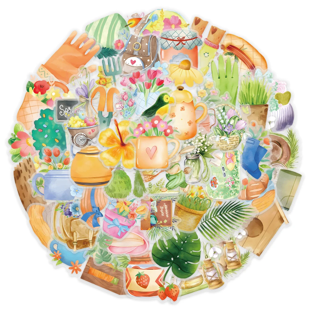 10/30/50pcs Cute Spring Scenery Cartoon Stickers PET Transparent Decoration Decals DIY Luggage Phone Water Bottle Sticker Decor