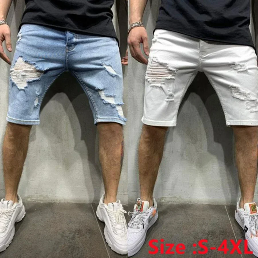 

2025 Men's Summer Ripped Jeans Shorts Fashion Denim Shorts Pants Male High Stretch Streetwear Men's Short Jeans Slim Fit Shorts