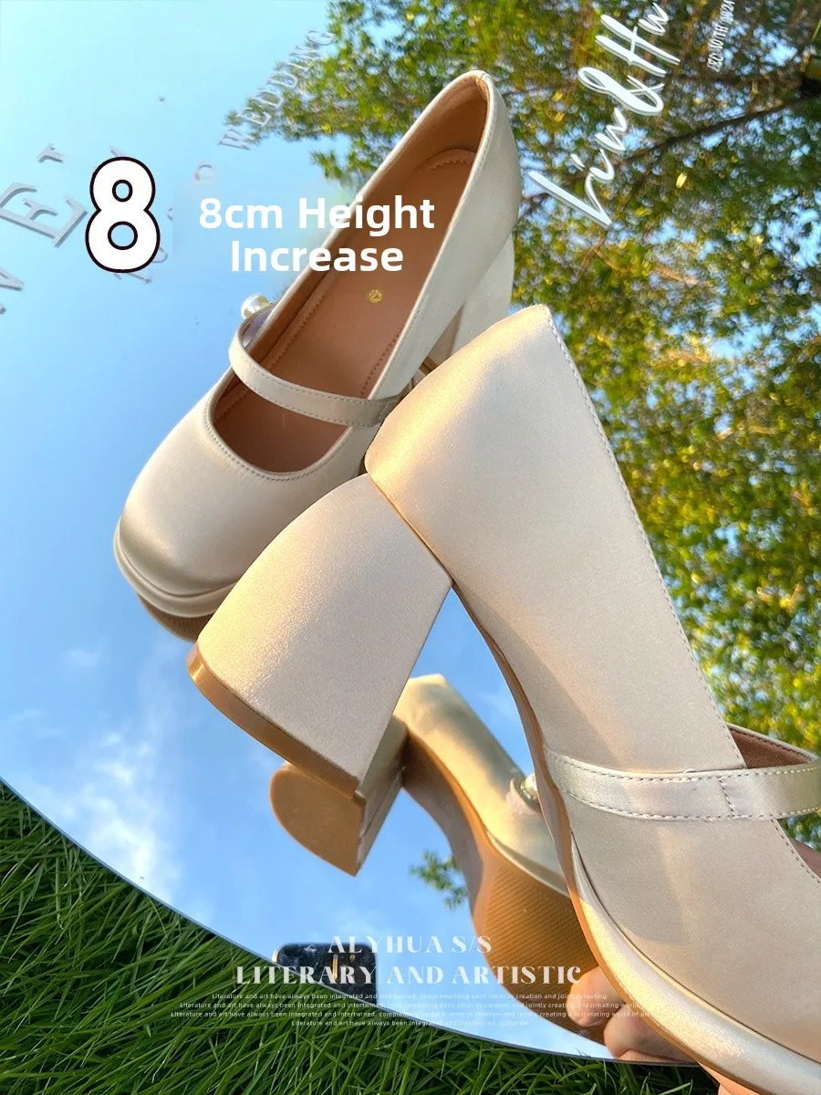 

Elegant Ballet Flat Women's Shoes High Heel 8cm Ballet Dance Shoes Real Leather Thick Heel Mary Jane Shoes Soft Opening